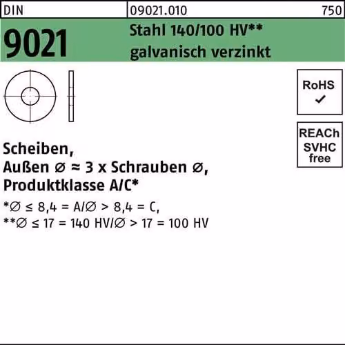 Rondelle Reyher 9021 15,0 x44x3,0 zincate (100 pezzi)