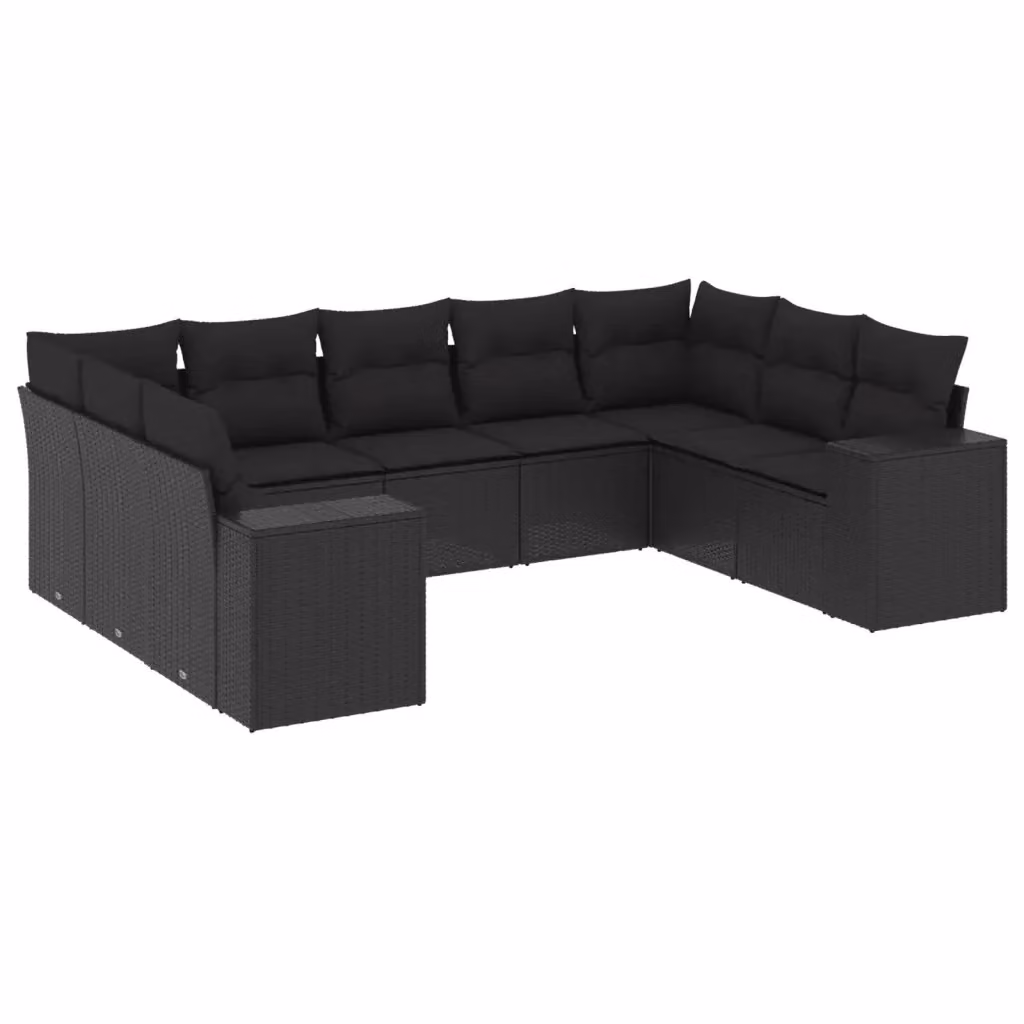 Set di divani da giardino vidaXL in 9 pezzi in polyrattan nero con cuscini inclusi – 2