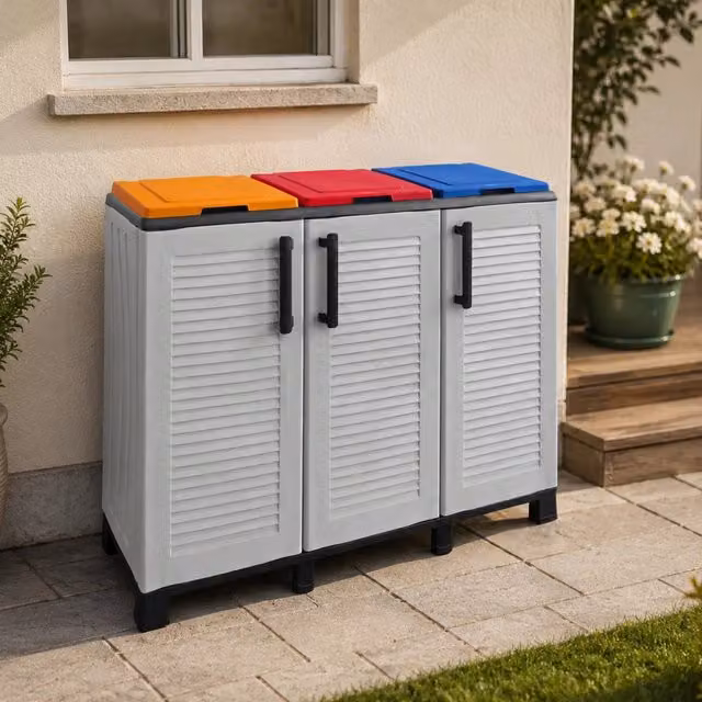 Pattumiera Apix DMORA in plastica Grigio Chiaro L 102 cm x P 37 cm x H 90 cm