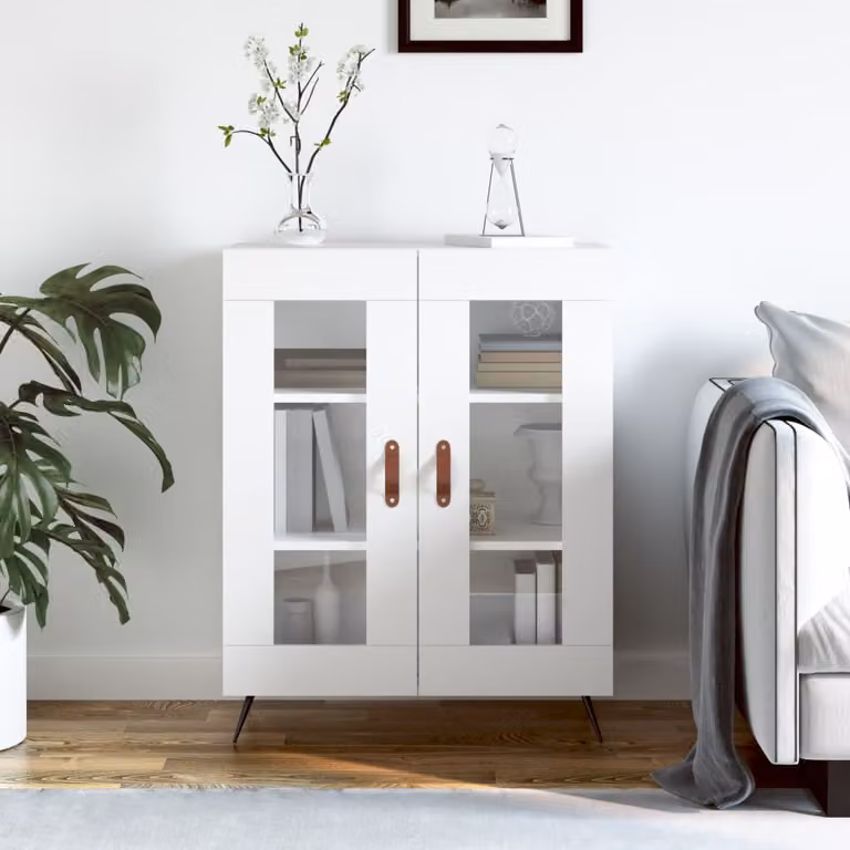 Credenza bianca vidaXL in legno multistrato e metallo, L: 69,5 cm, P: 34 cm, H: 90 cm