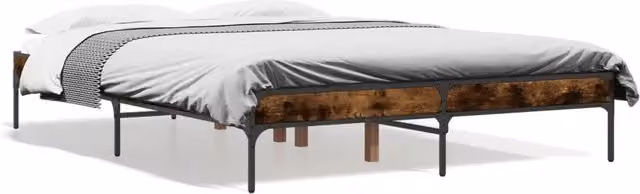 Letto matrimoniale | Letto per adulti | Giroletto Rovere Fumo 120x200 cm in Legno Multistrato Metallo
