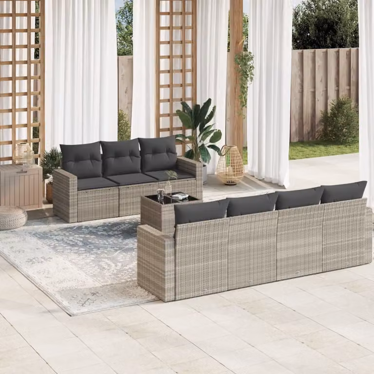 Set Divano da Giardino a L vidaXL in Polyrattan Grigio con Cuscini e Tavolino da 8 Pezzi