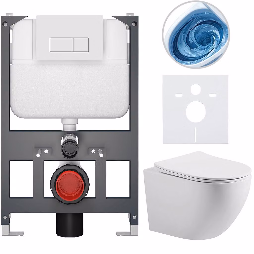 CERANO - Set WC da incasso Cesso - bianco opaco - pulsante Prime/Modulo, bianco - sospeso - modulo basso - installazione a parete/cartongesso - 49x36 cm