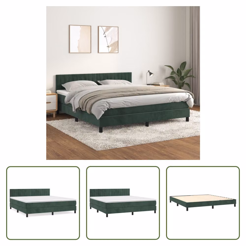 The Living Store Letto a molle con materasso verde scuro 180x200 cm in velluto