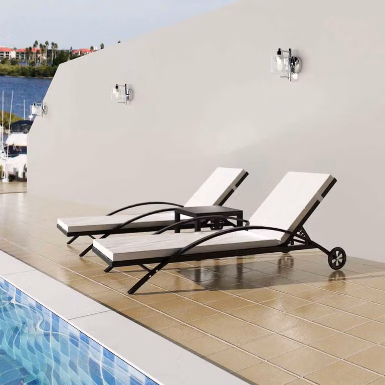 Lettini prendisole con tavolino vidaXL in polyrattan nero con poggiatesta regolabile e ruote