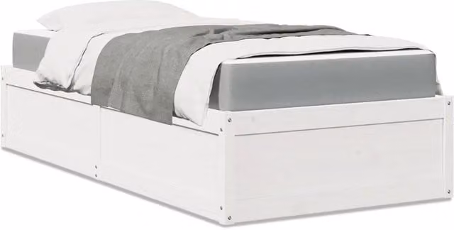 Letto con Materasso Ibrido vidaXL in Legno Massello di Pino Bianco e Grigio L/P/H: 190 x 90 x 37 cm