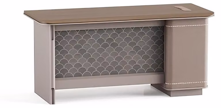Elegante scrivania in legno marrone con spazio contenitivo e design raffinato