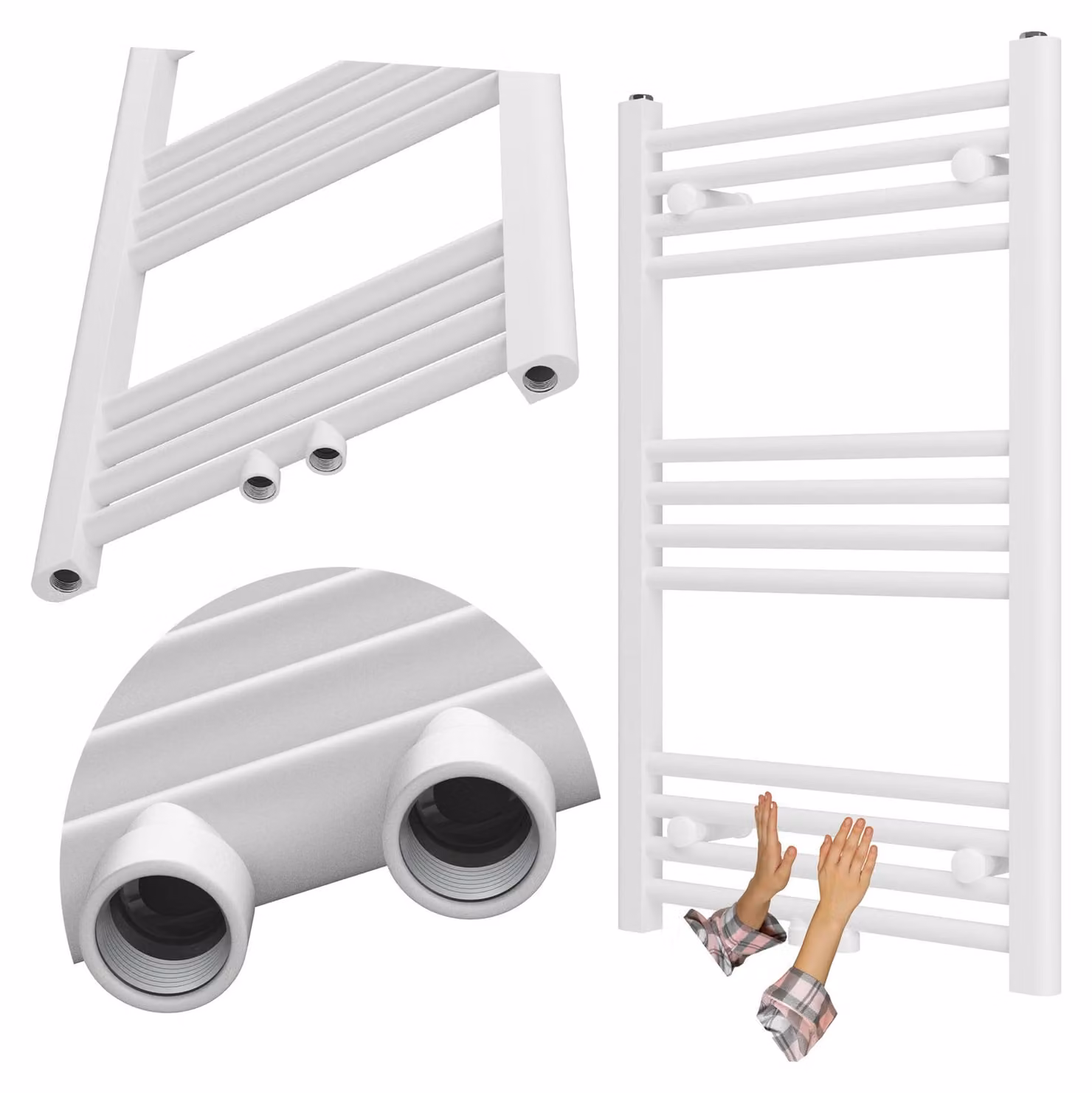 Granitan - Termoarredo bagno - Scaldasalviette 80x50 cm - Radiatore bianco - portasciugamani - RAVEN
