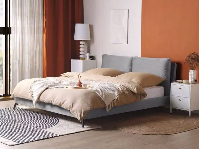 Letto imbottito Beliani in velluto grigio stile scandinavo L/P: 180 x 200 cm – 1
