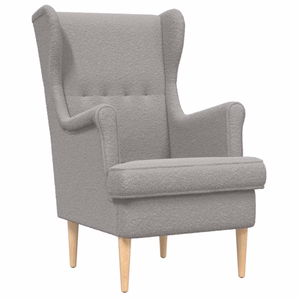 Poltrona Lounge Moderna in Tessuto Bouclé Grigio con Braccioli e Struttura in Legno e Metallo L: 79 cm, P: 45 cm, H: 65 cm – 2