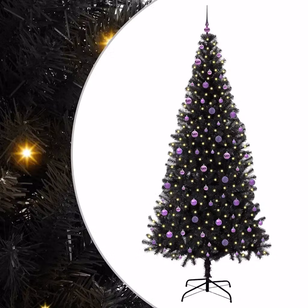 Albero di Natale moderno nero vidaXL con luci LED bianco caldo in PVC, Altezza: 240 cm – 2