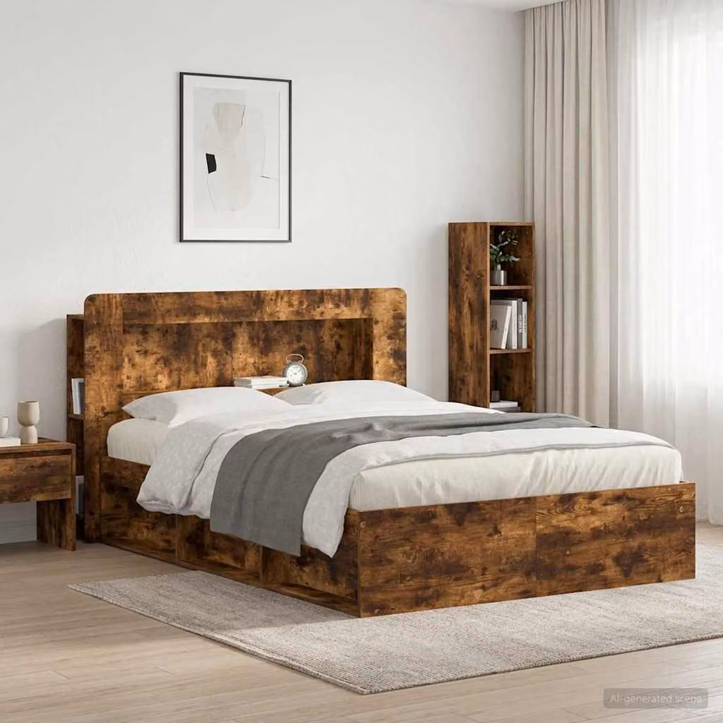 Testata del letto moderna vidaXL in legno ingegnerizzato Rovere Fumo con ripiani integrati L 182,0 cm x H 100,0 cm x P 18,5 cm