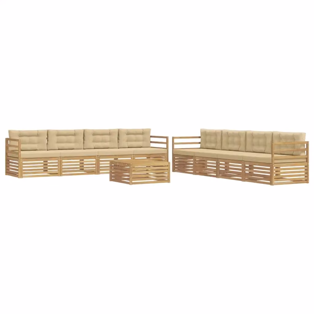 Set di divani da esterno a forma di U con tavolino da giardino vidaXL, 9 pezzi, Bianco e Beige, in legno di acacia e tessuto resistente ai raggi UV – 2