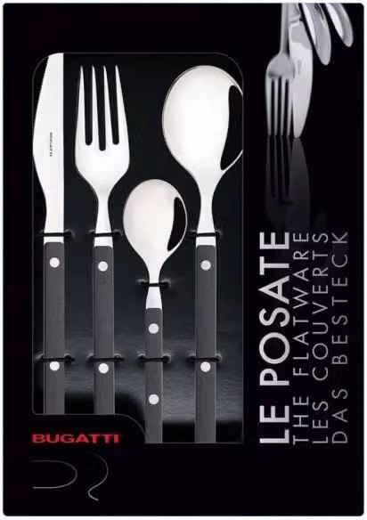 ALLEGRA, Posate Set 16 Pz, Scatola Finestra, Casa Bugatti Colore: Nero