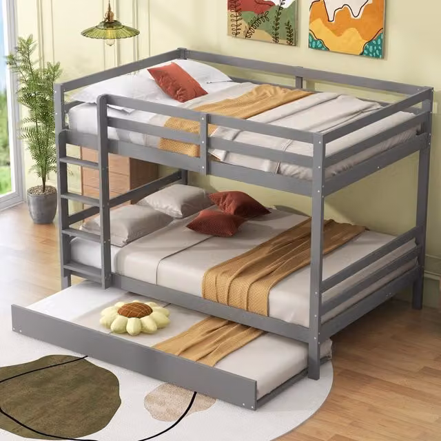 Letto a castello per bambini 140x200 cm con letto estraibile, sponde alte, scala robusta - Grigio