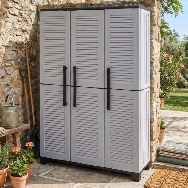 Armadio da esterno DMORA Aruro per giardino e balcone, Grigio Chiaro, L: 102 cm, P: 37 cm, H: 169 cm