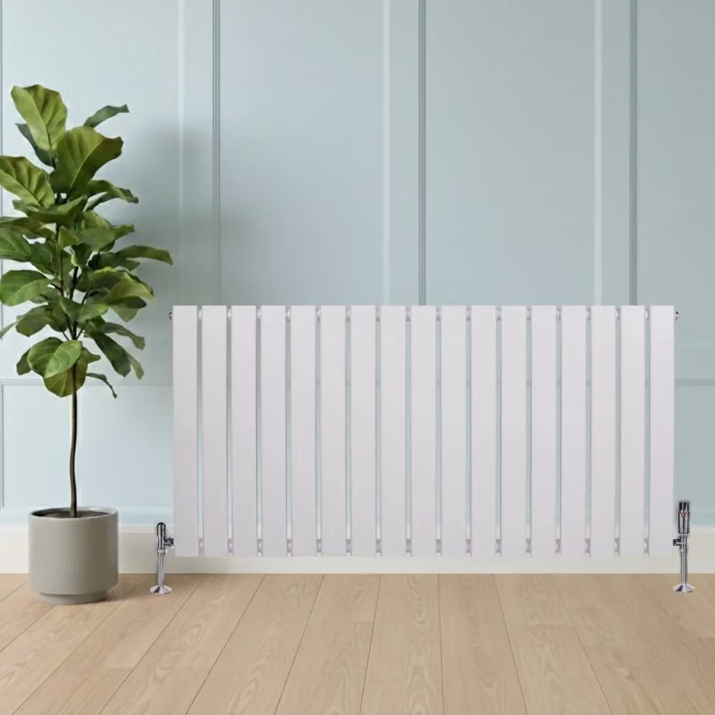 Radiatore Orizzontale in Acciaio Monster Group BV Bianco con Valvole TRV e Staffa a Parete L: 119 cm, H: 60 cm – 2