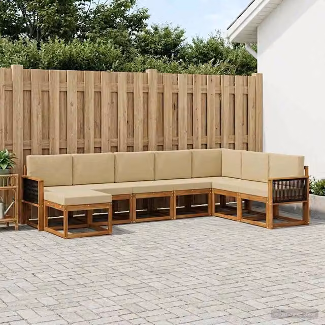 Set di divani da esterno 8 pz Naturale e Beige 3385454