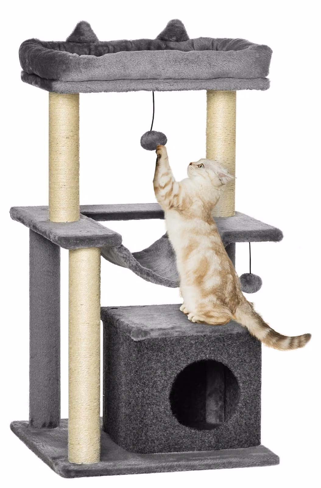 PawHut Tiragraffi per gatti da 90 cm con amaca, tiragraffi in sisal e peluche