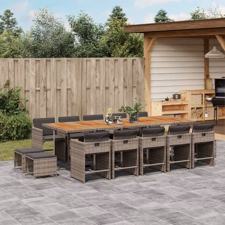 Set da Pranzo da Giardino vidaXL 15 pz in Polyrattan e Legno di Acacia Grigio e Marrone