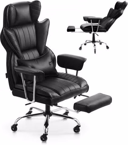 Sedia Girevole da Ufficio VEVOR Ergonomica con Poggiapiedi e Braccioli, Poltrona in Pelle PU con Supporto Lombare, Nero