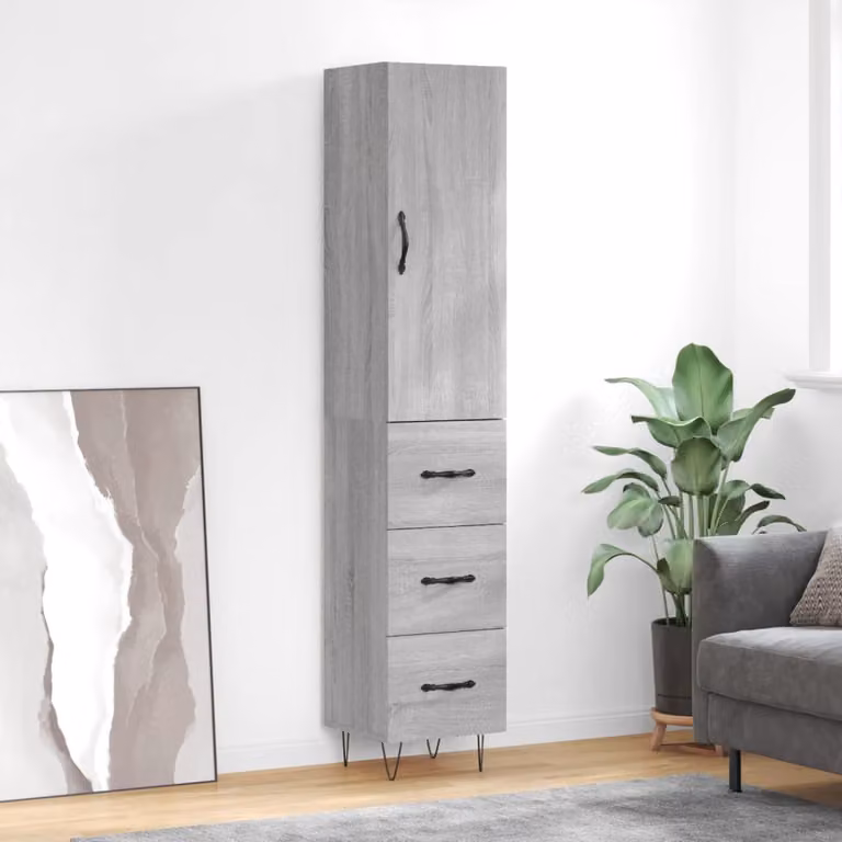 Credenza moderna vidaXL in legno e metallo, Grigio, L/P/H: 34,5 x 34 x 180 cm
