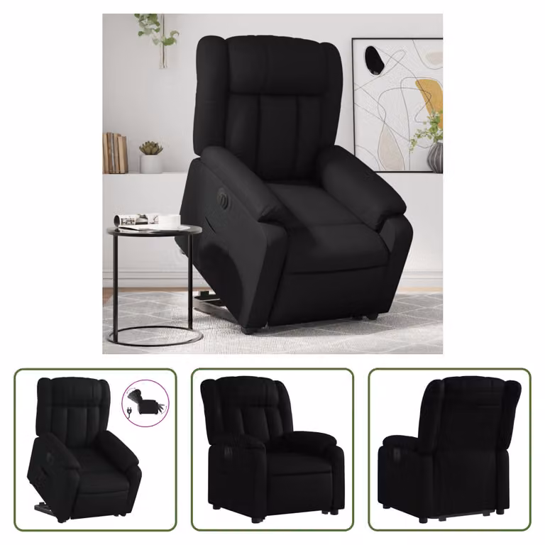 The Living Store Poltrona relax con supporto elettrico in Pelle finta nera