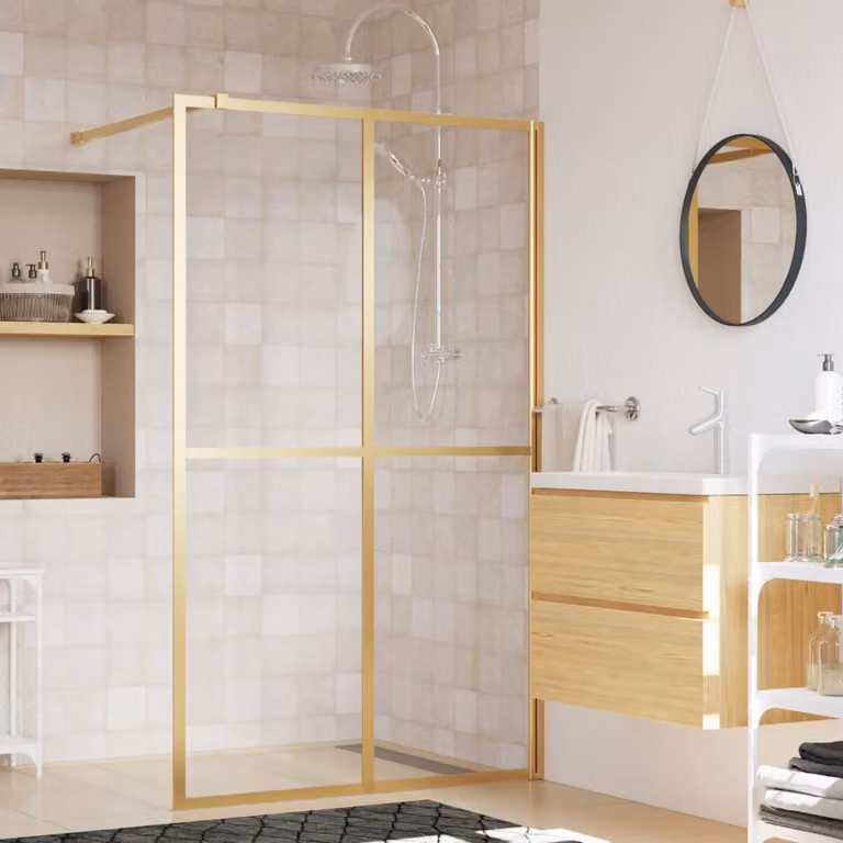 Parete per doccia walk-in vidaXL in vetro trasparente ESG con finitura oro L: 118 cm, H: 195 cm