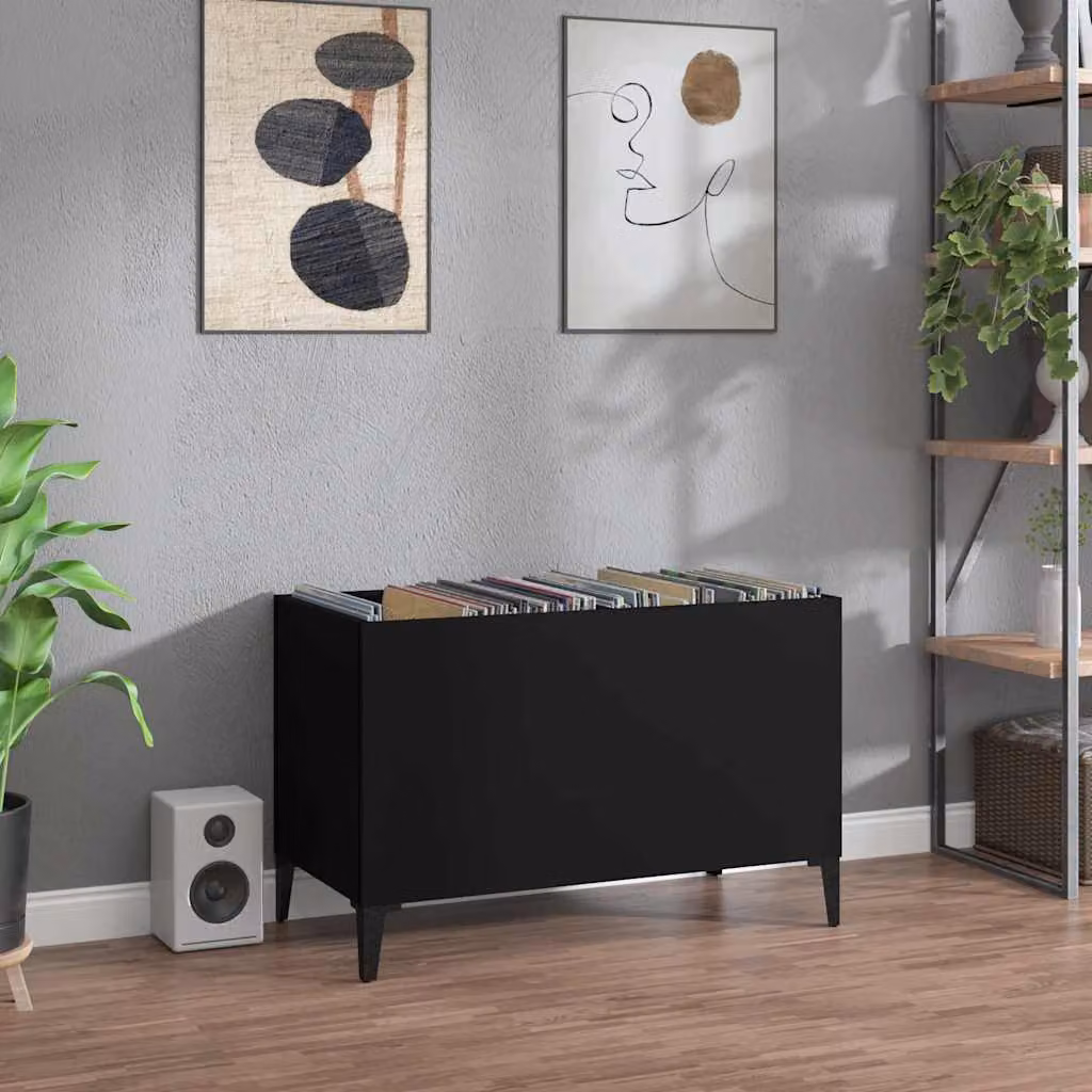 vidaXL Mobile Porta Dischi in Stile Industrial con Pannello Posteriore, Nero, L 74,5 cm x P 38 cm x H 48 cm