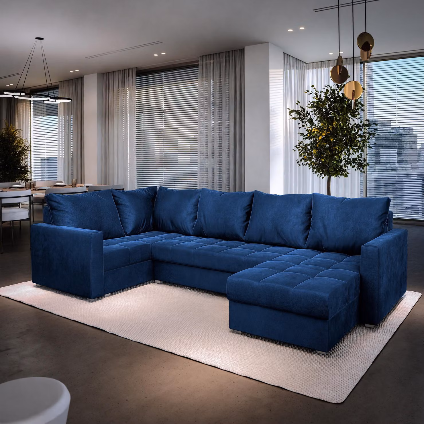 Divano angolare Masseno LORIVO L-S con funzione letto a U, divano con box letto, divano da soggiorno, divano, divano letto, set di divani - blu, KRONOS 09