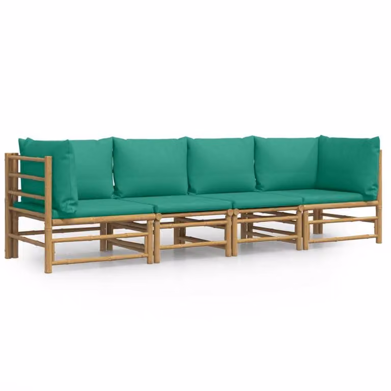 Set Salotto da Giardino 4pz con Cuscini Verdi Bambù