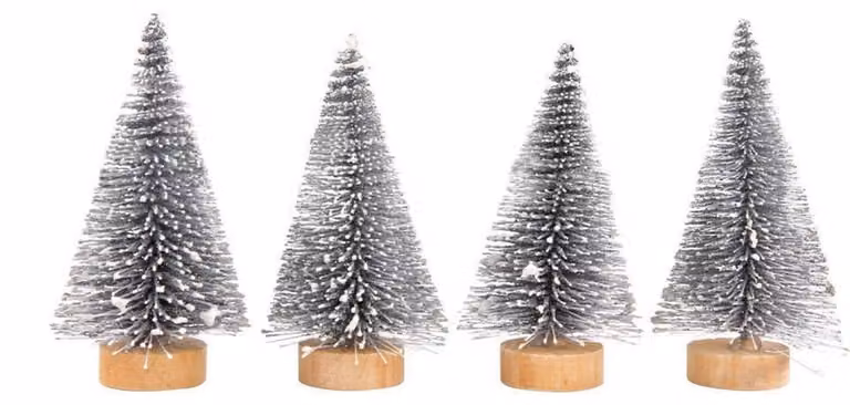 Mini albero di Natale artificiale, confezione da 4 pezzi, dimensioni 4,5 cm x 10,5 cm, colore argento, decorazione da scrivania in PET