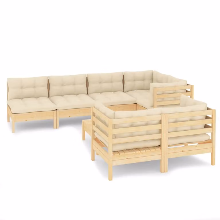 Set Divani da Giardino 8 pz con Cuscini Crema in Massello di Pino