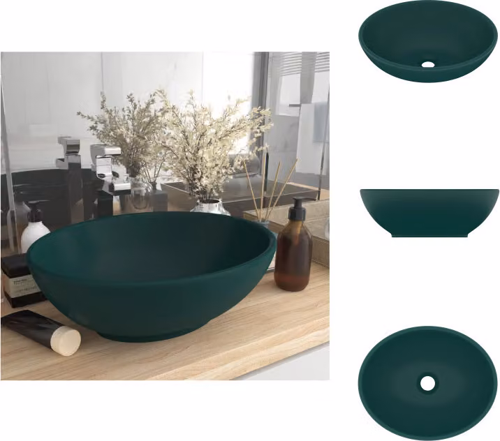 vidaXL Lavabo ovale verde scuro opaco 40x33 cm in Vetroceramica - Lavabo da bagno