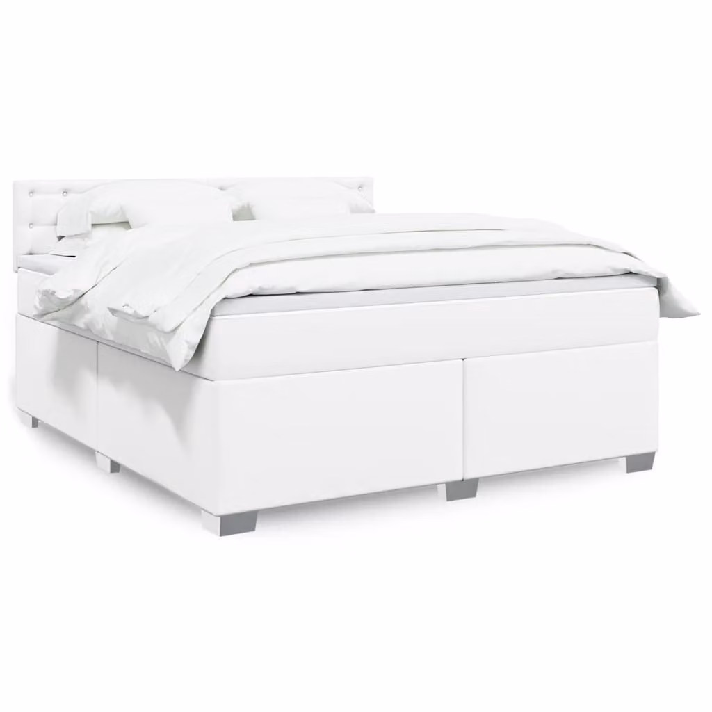 Giroletto a molle con materasso vidaXL in similpelle bianca, L: 180 cm, P: 200 cm