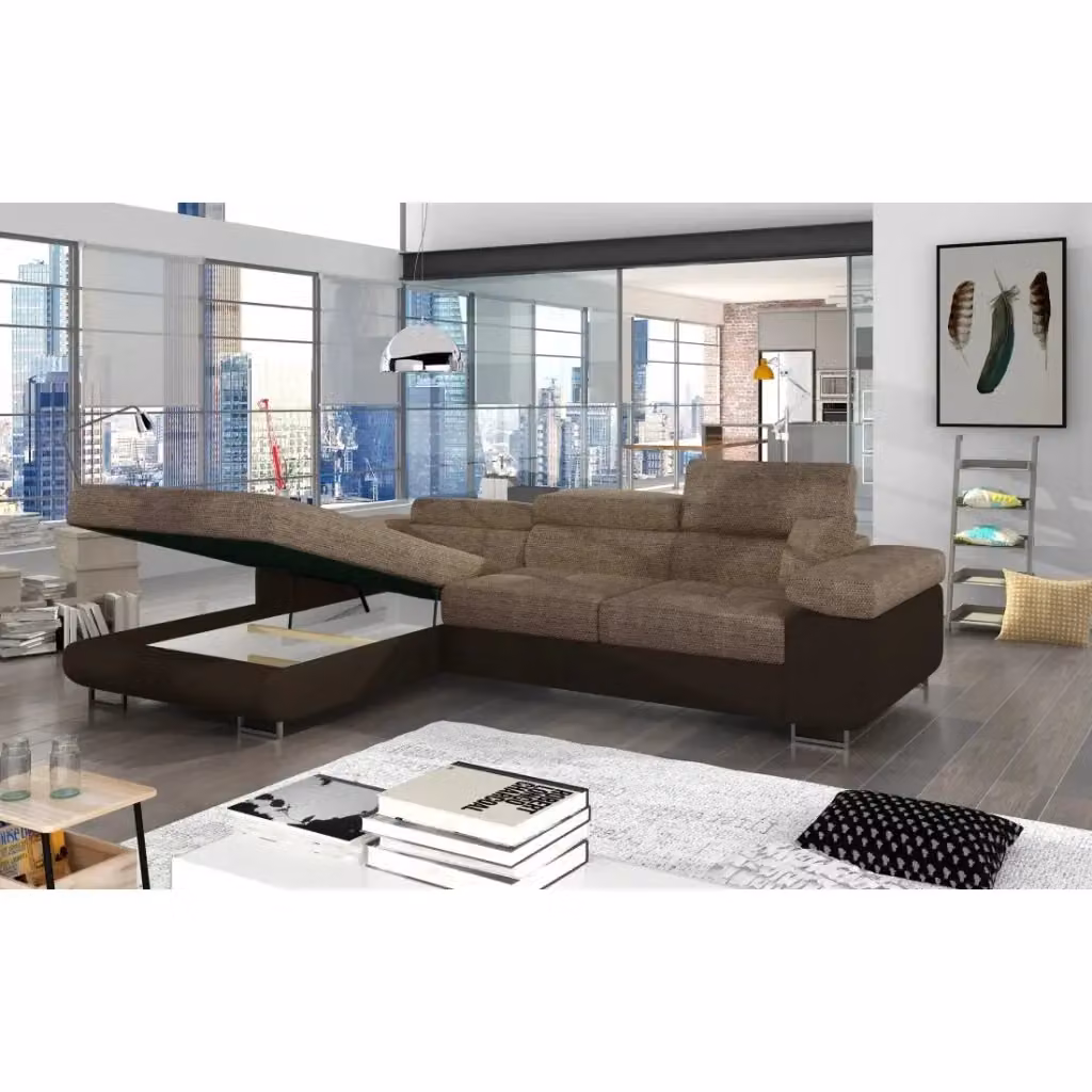 Divano ad angolo convertibile AMANDA MEUBLORAMA beige e marrone con funzione letto e poggiatesta regolabile L/P/H: 280 x 149 x 90 cm – 2