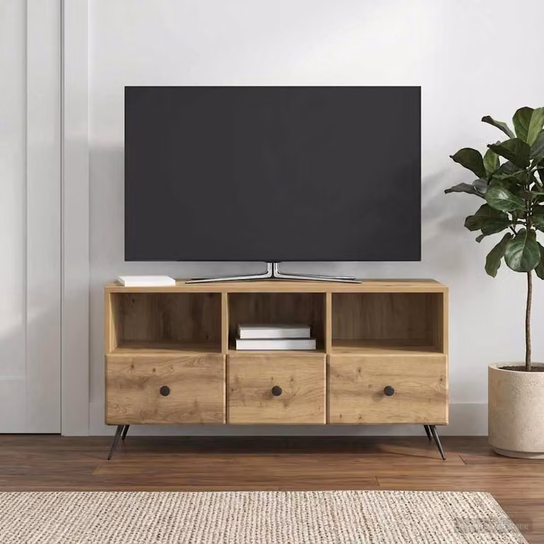 Mobile TV vidaXL in legno e metallo Rovere Artigianale, L 102 cm x P 34,5 cm x H 50 cm