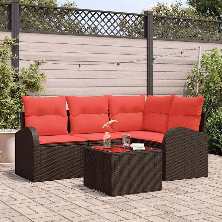 Maison Exclusive - Set da giardino composto da 5 pezzi, divano in rattan sintetico marrone