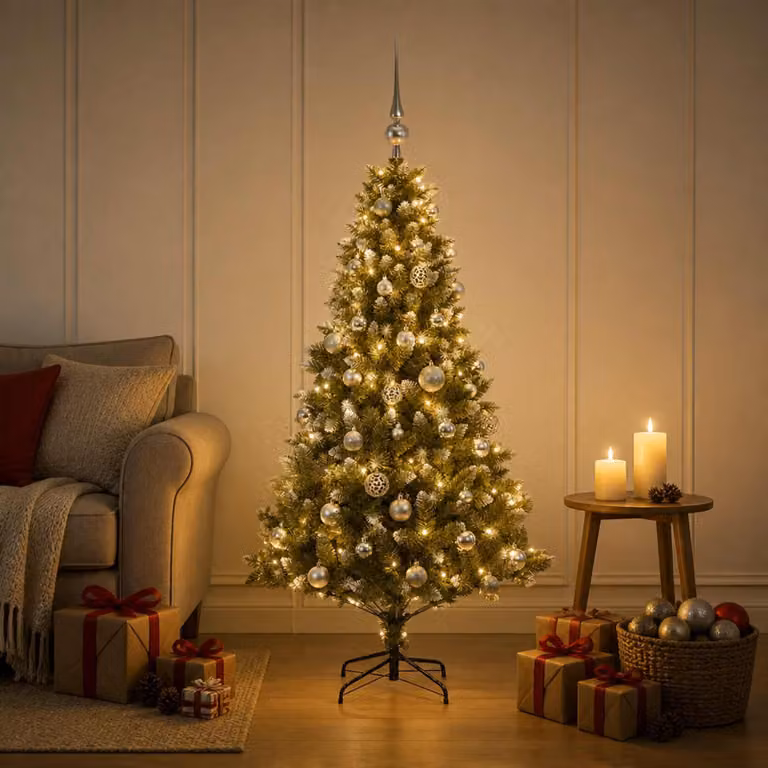 Albero di Natale artificiale con decorazioni a sfera, altezza 150 cm, 150 luci LED