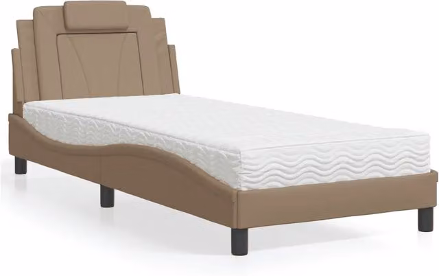 Letto Viana con Materasso-Struttura Letto con Materasso Cappuccino 80x200 cm Similpelle