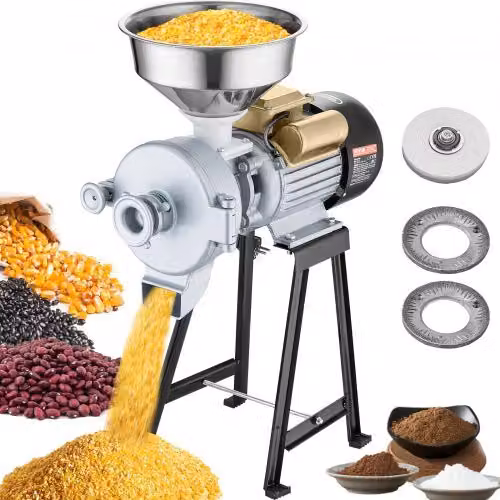 Mulino Elettrico Vevor per Cereali e Spezie da 3000 W in Acciaio Inox, Colore Argento, con Spessore Regolabile per Macinazione a Secco o Umido