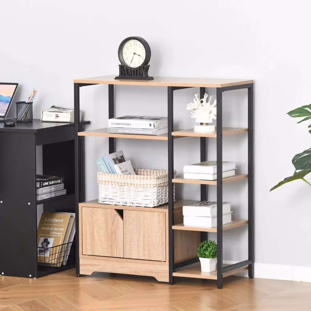 Libreria Xylo in legno naturale e metallo marrone con ante e ripiani aperti L: 80 cm, P: 35 cm, H: 97 cm – 2