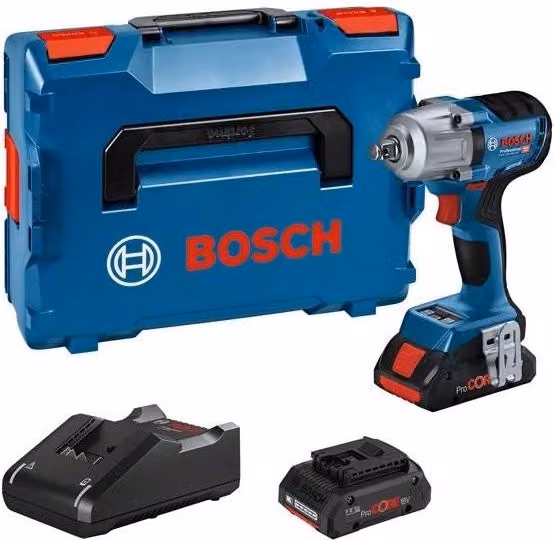 Avvitatore a Percussione Bosch PROFESSIONAL GDS 18V-450 HC con 2 Batterie 18V 4.0Ah e L-BOXX, Nero Blu