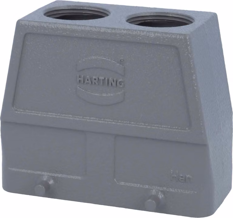 HARTING Han 16B Contenitore con manicotto alto, 2xPG21 uscita cavo diritta, per 2 staffe (nella parte inferiore) Vite PG21