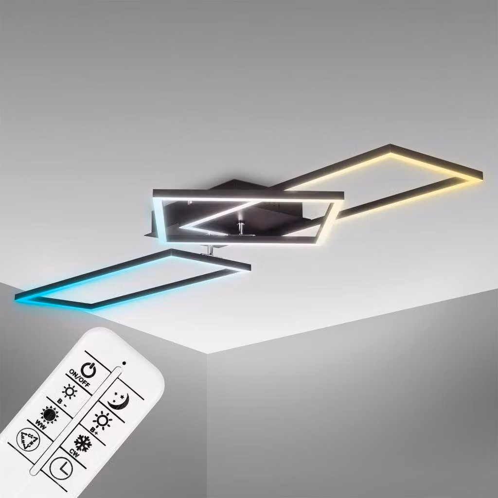 B.K.Licht Plafoniera LED 40W dimmerabile, CCT luce neutra, fredda, calda, telecomando, 2 cornici orientabili, lampada da soffitto?frame? nera
