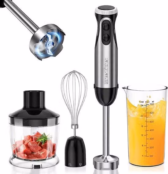 Frullatore 4 in 1 Silvercrest con 20 Velocità e Funzione Pulse, Colore Argento, Ciotola da 500 ml e Ciotola da 700 ml