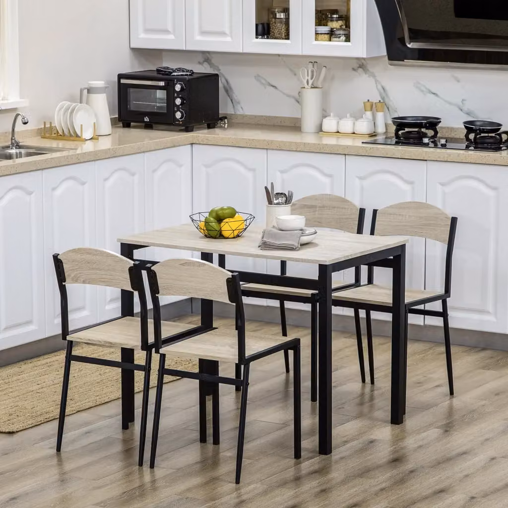 EasyComfort Set da Pranzo Moderno con Tavolo Rettangolare e 4 Sedie in Metallo e MDF, Nero e Marrone, L: 100 cm, P: 63 cm, H: 76,5 cm – 2