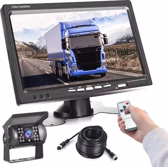 Retrovisore con schermo LCD HD da 7 pollici con visione notturna e cavo impermeabile, colore nero