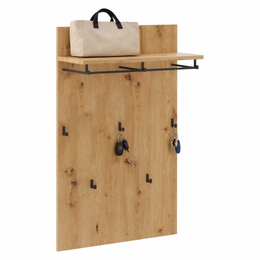 Appendiabiti Chianni con 5 Ganci in Legno e Metallo, Colore Marrone Rovere, L 78 cm x H 115 cm x P 24 cm – 2