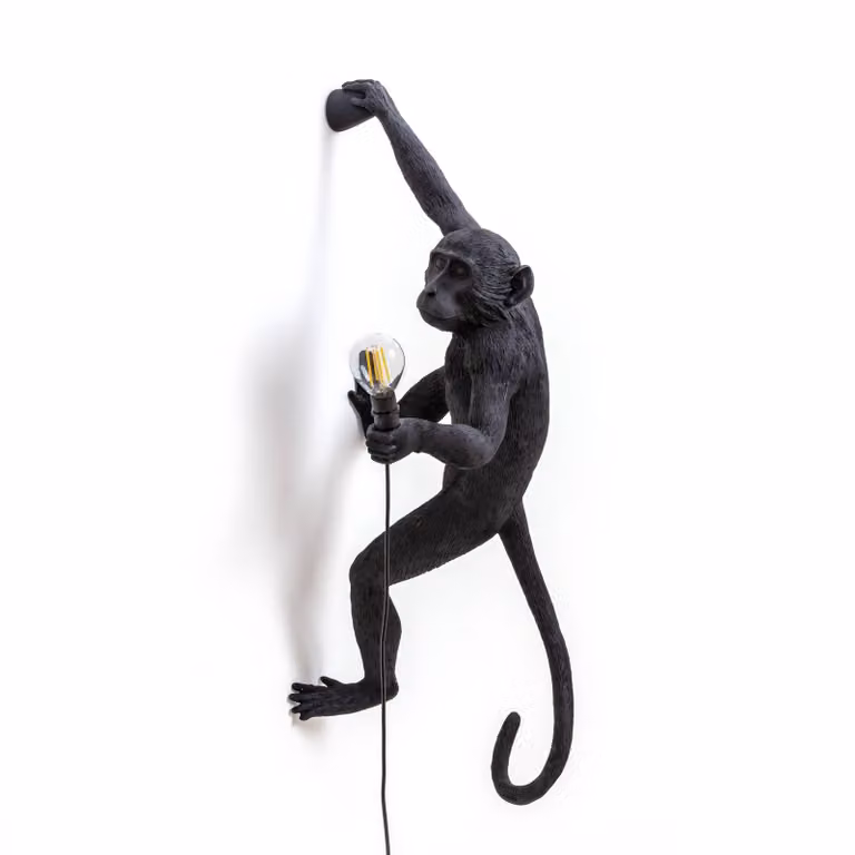SELETTI Monkey Lamp lampada decorativa da parete destra nera, Nero, Plastica, Design